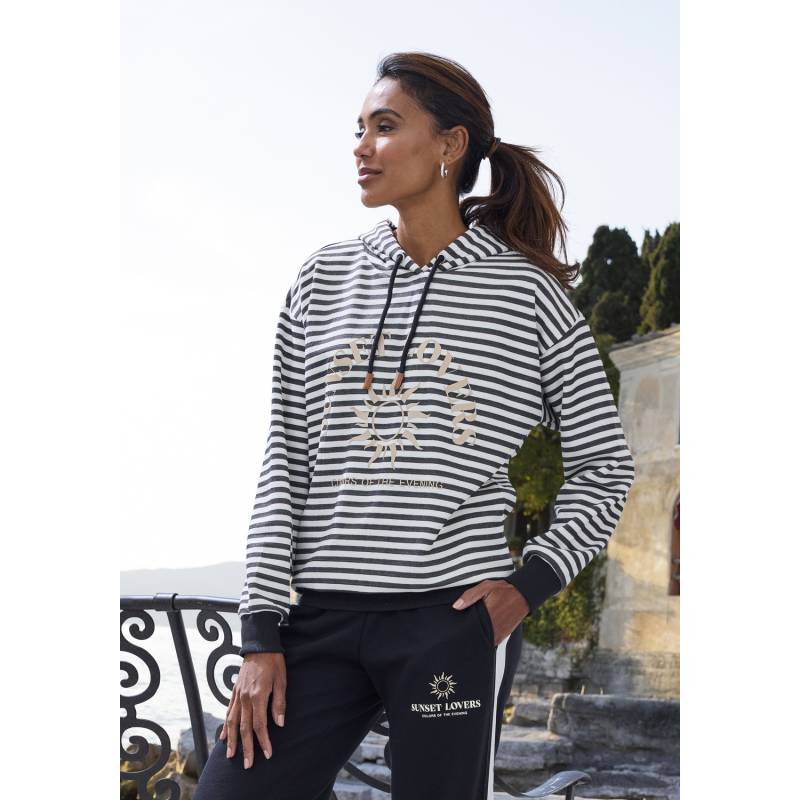 H.I.S Kapuzenpullover Damen schwarz gestreift Gr.44/46 von H.I.S