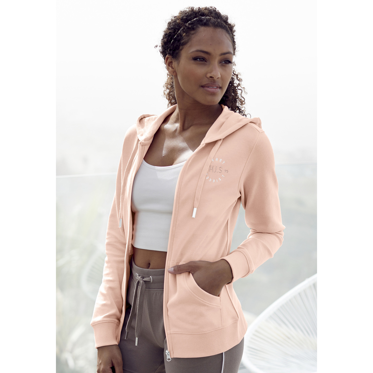 H.I.S Kapuzensweatjacke Damen salmon Gr.40/42 von H.I.S
