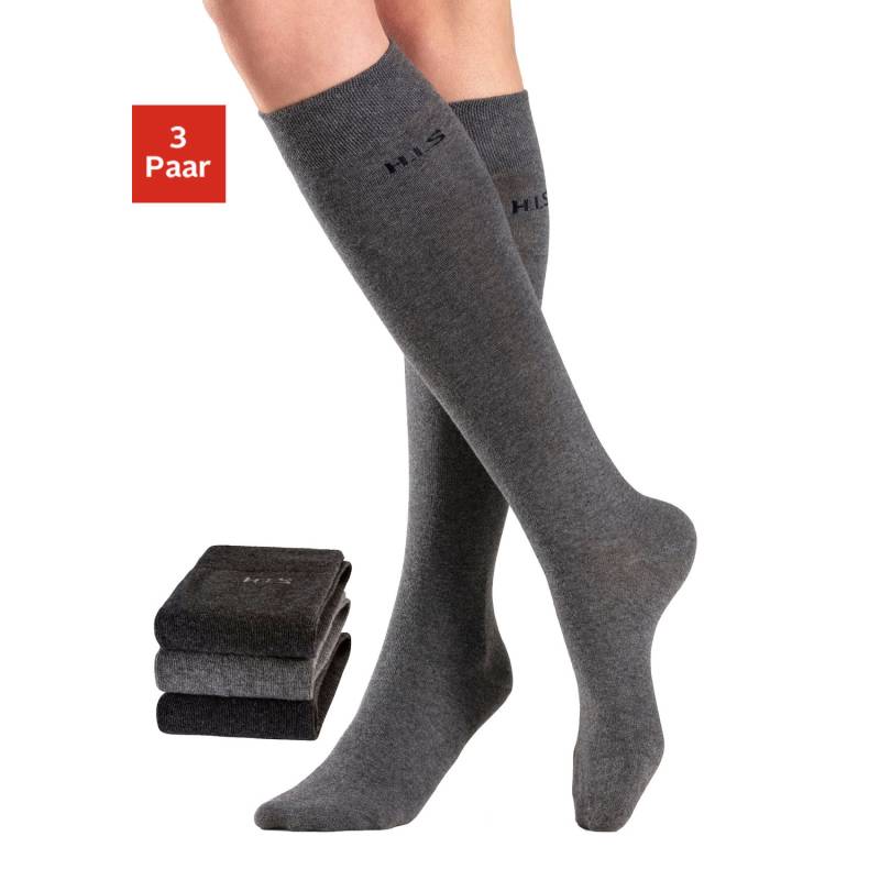 H.I.S Kniestrümpfe Damen 2x anthrazit meliert, 1x grau meliert Gr.39-42 von H.I.S