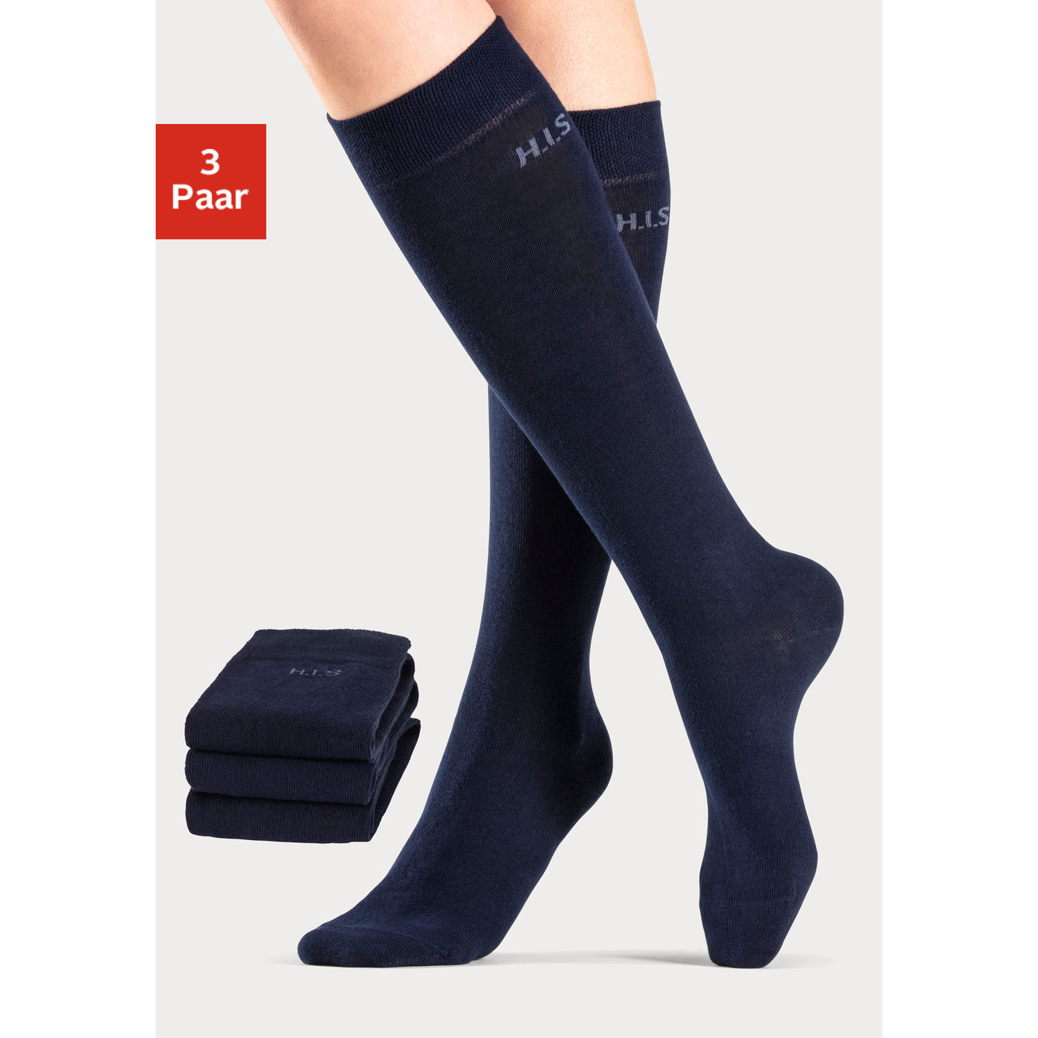 H.I.S Kniestrümpfe Damen 3x marine Gr.35-38 von H.I.S