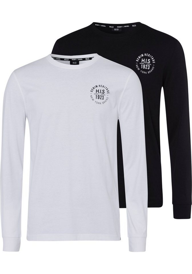 H.I.S Langarmshirt (Packung, 2-tlg., 2er-Pack) Langarm, bedruckt, Rundhalsausschnitt, aus 100% Baumwolle von H.I.S