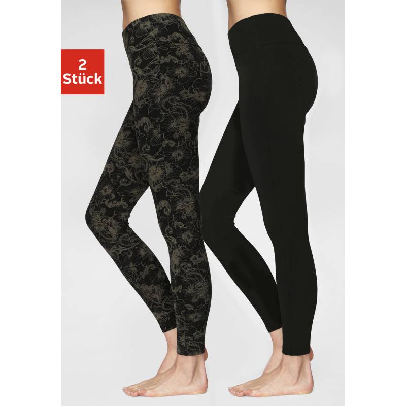 H.I.S Leggings Damen schwarz-bedruckt, schwarz-uni Gr.32/34 von H.I.S