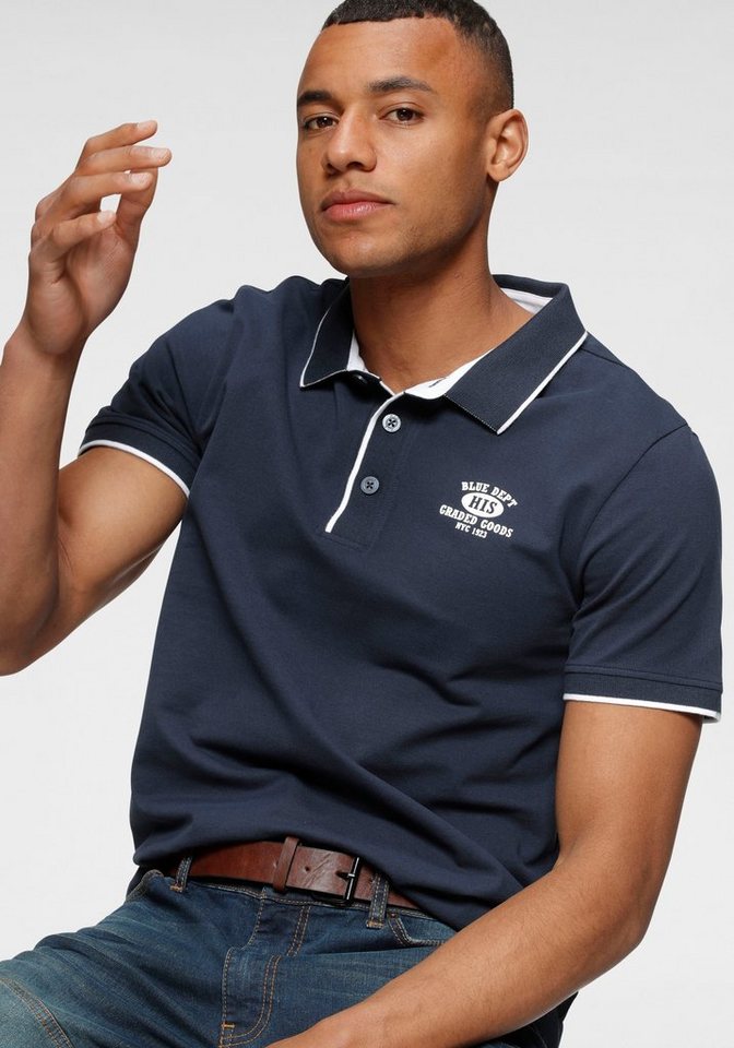 H.I.S Poloshirt in Pique Qualität, mit bedrucktem Innenkragen von H.I.S