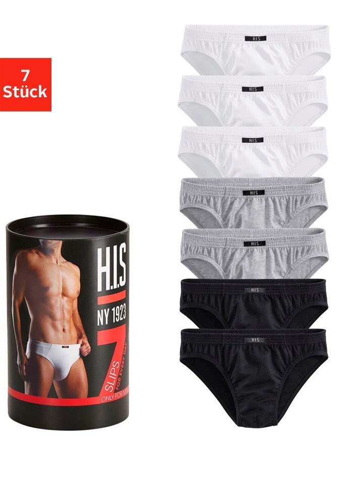 H.I.S Slip Unterhosen für Herren (Dose, 7-St) aus Baumwoll-Mix in einer Dose verpackt von H.I.S