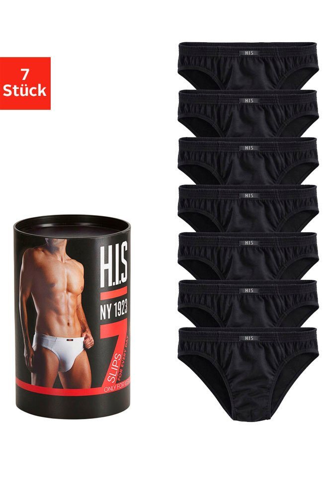 H.I.S Slip Unterhosen für Herren (Dose, 7-St) aus Baumwoll-Mix in einer Dose verpackt von H.I.S