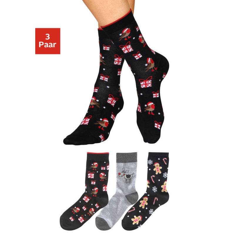 H.I.S Socken Damen 2x schwarz-gemustert, 1x grau-gemustert Gr.39-42 von H.I.S