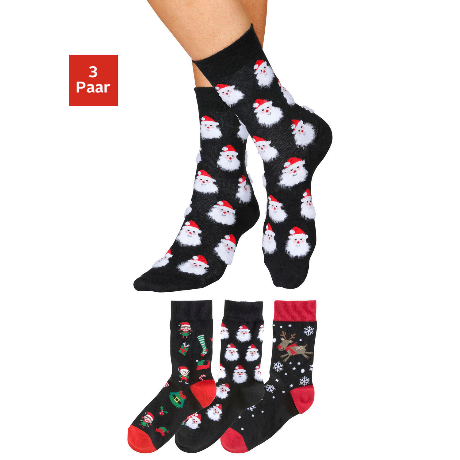 H.I.S Socken Damen 3x schwarz-rot-gemustert Gr.39-42 H.I.S Socken Damen 3x schwarz-rot-gemustert Gr.39-42 von H.I.S