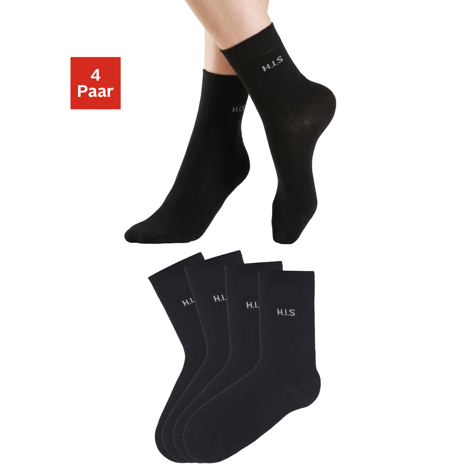 H.I.S Socken Damen 4x schwarz Gr.35-38 von H.I.S