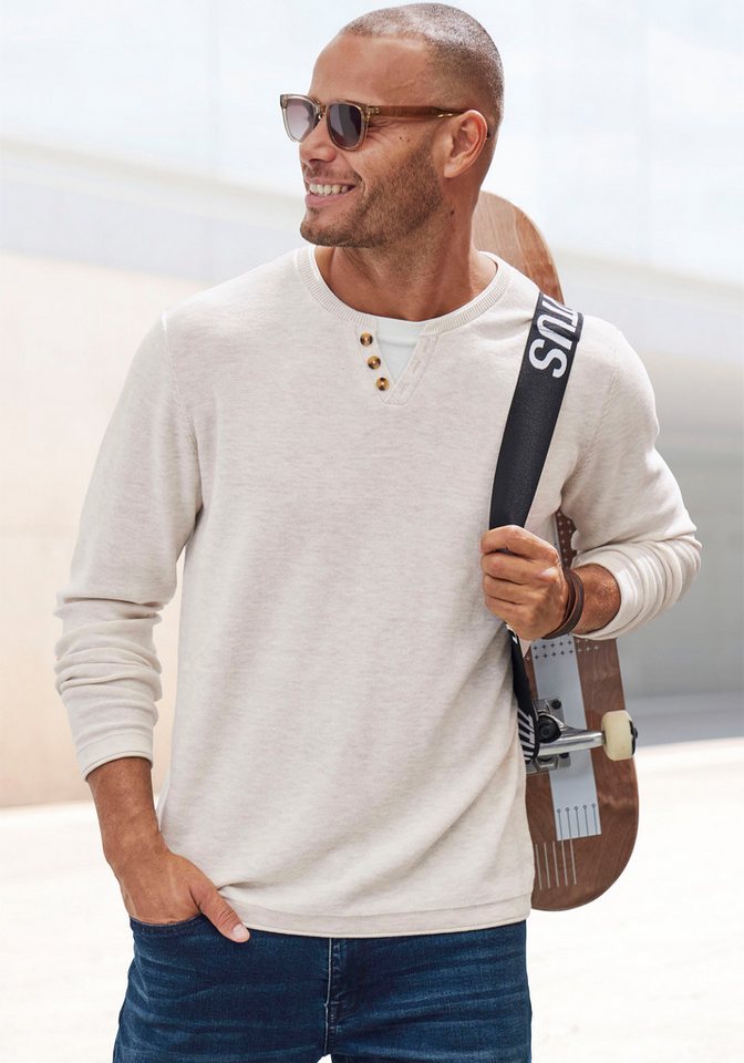 H.I.S Strickpullover Pullover mit hochwertiger Halslochverarbeitung in double-layer Optik von H.I.S