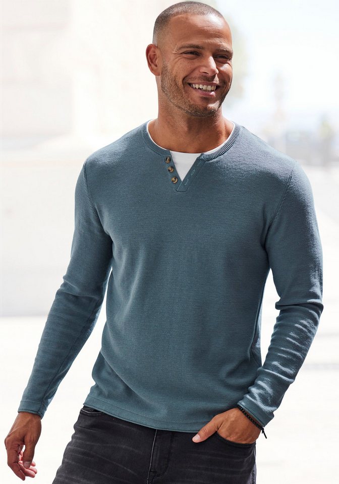 H.I.S Strickpullover Pullover mit hochwertiger Halslochverarbeitung in double-layer Optik von H.I.S