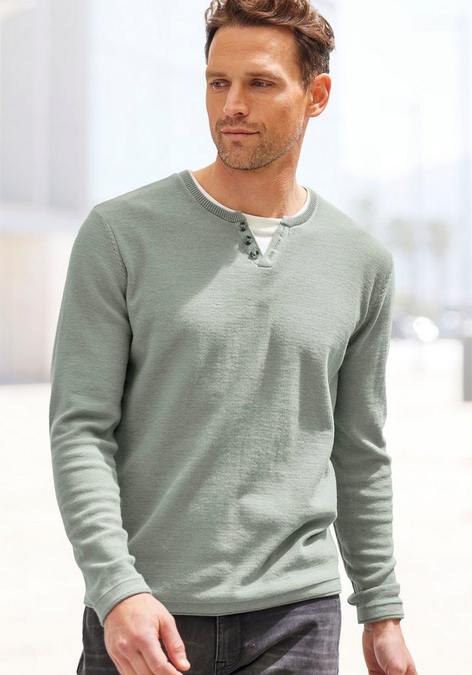 H.I.S Strickpullover Pullover mit hochwertiger Halslochverarbeitung in double-layer Optik von H.I.S