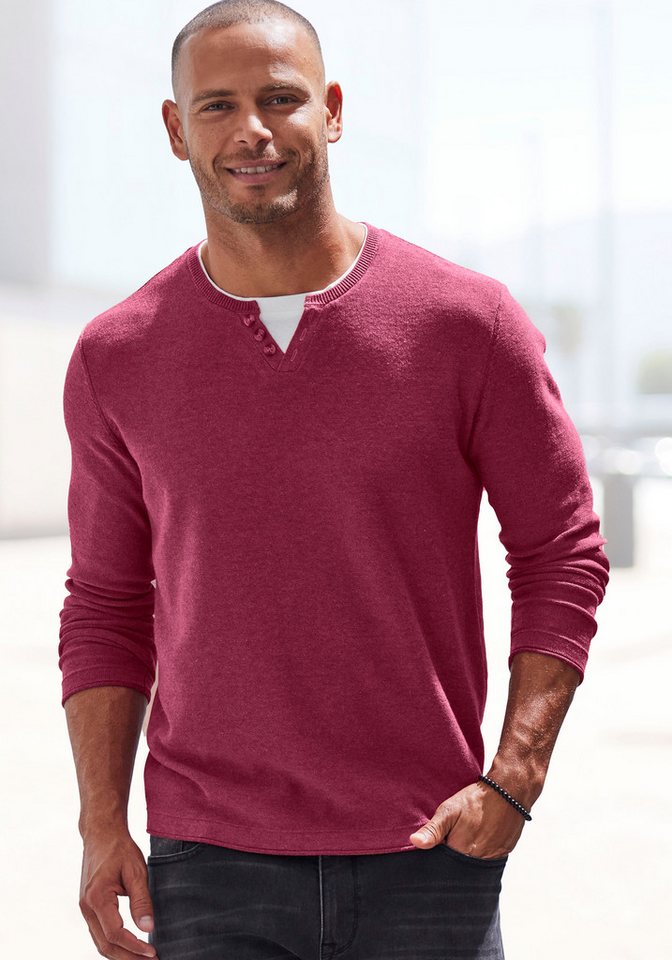 H.I.S Strickpullover Pullover mit hochwertiger Halslochverarbeitung in double-layer Optik von H.I.S