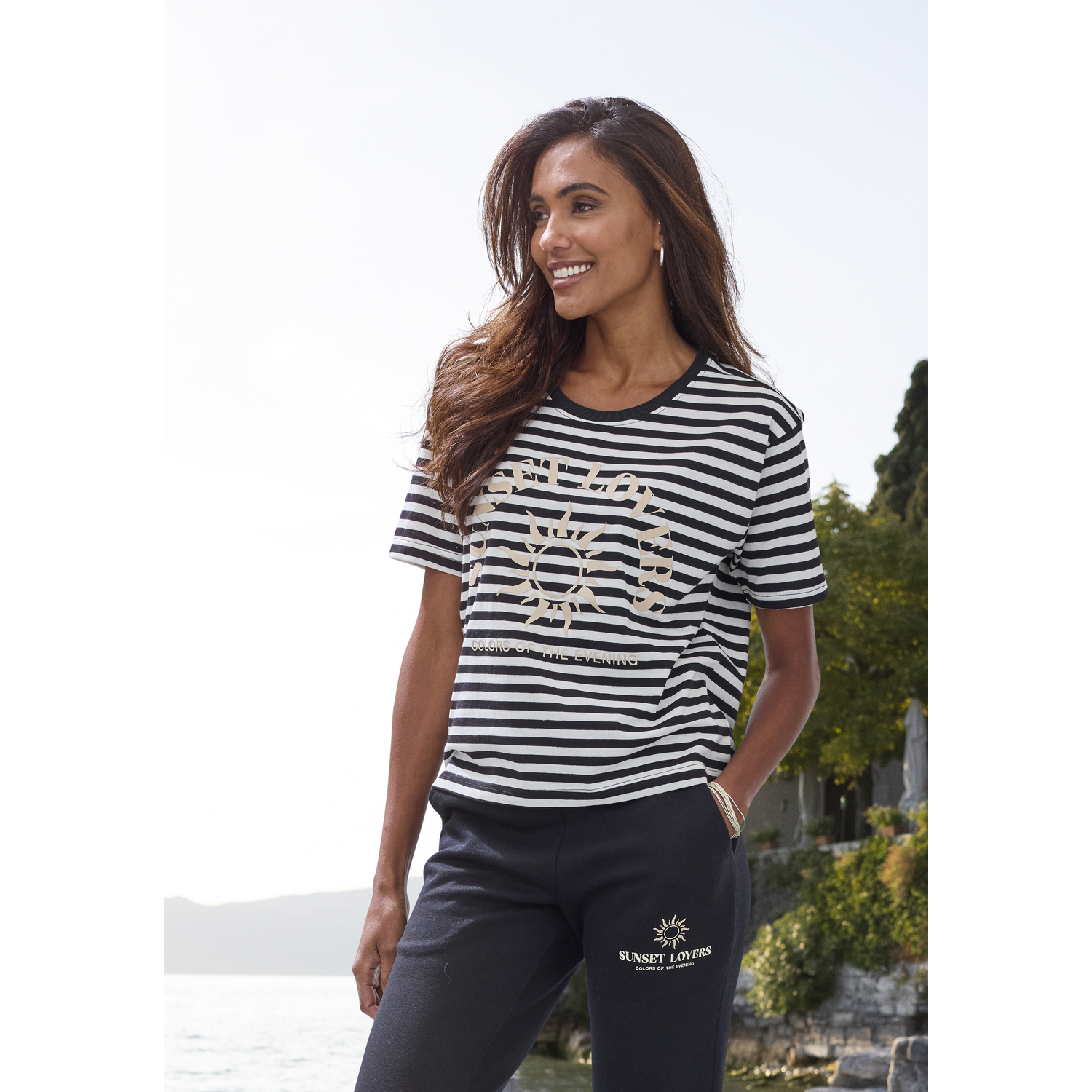 H.I.S T-Shirt Damen schwarz gestreift Gr.40/42 von H.I.S