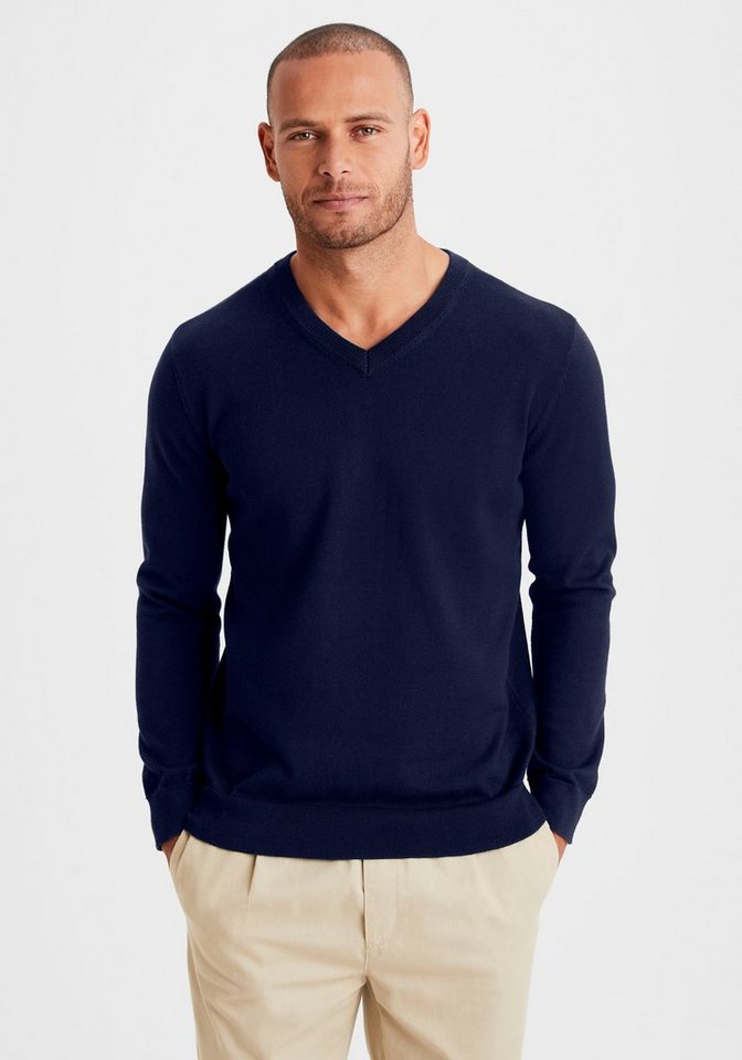 H.I.S Strickpullover mit V-Ausschnitt, Pullover aus Feinstrick, Baumwollmischung von H.I.S