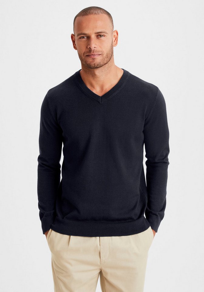 H.I.S Strickpullover mit V-Ausschnitt, Pullover aus Feinstrick, Baumwollmischung von H.I.S