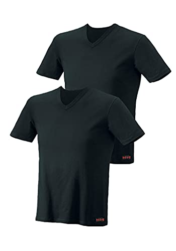HIS Herren Basic T-Shirt mit V-Ausschnitt Slim fit Baumwolle Stretch | 2 Stück | schwarz, Gr. XL von H.I.S