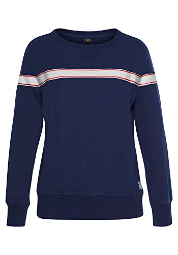 HIS Damen Sweatshirt Pullover Rundhals Langarm Streifen Logo sportlich Navy Gr. 36/38 | 1 Stück von H.I.S