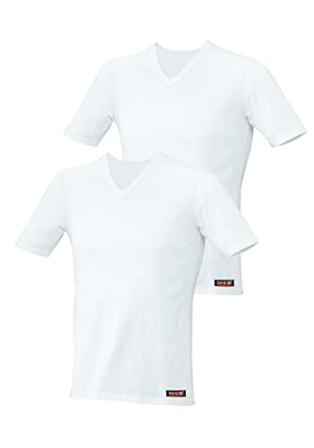 HIS Herren Basic T-Shirt mit V-Ausschnitt Slim fit Baumwolle Stretch | 2 Stück | weiß, Gr. XXL von H.I.S