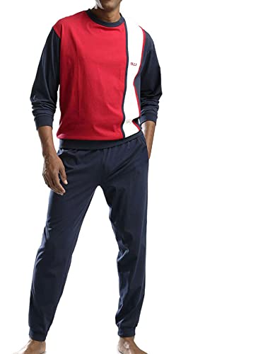 H.I.S Langer Herren Pyjama Schlafanzug (as3, Numeric, Numeric_44, Numeric_46, Regular, Regular, Marine-rot-weiß) von H.I.S