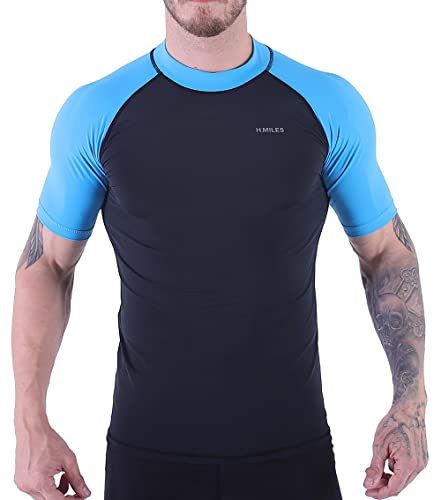 Herren Rash Vest Rashguard Kurzarm schwarz Schnorcheln Schwimmen Surfen Tops Tauchen Anzug Beach T-Shirt Shortsleeve von H.MILES