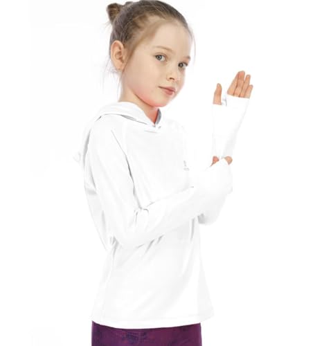 HMILES Mädchen UV-Langarm-Laufoberteil mit Daumenlöchern, leichtes Wander-Kapuzenshirt für Kinder, UV-Schutzfaktor mit Kapuze, Sport-T-Shirts, weiß, 13-14 Jahre HMILES Mädchen UV-Langarm-Laufoberteil mit Daumenlöchern, leichtes Wander-Kapuzenshirt für Kinder, UV-Schutzfaktor mit Kapuze, Sport-T-Shirts, weiß, 13-14 Jahre von H.MILES