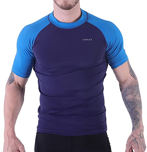 Herren Rash Vest Rashguard Kurzarm schwarz Schnorcheln Schwimmen Surfen Tops Tauchen Anzug Beach T-Shirt Shortsleeve von H.MILES