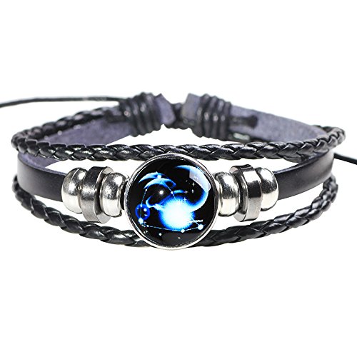 Mode Leder Armband Verstellbare Konstellation Punk Manschette Armband Steinbock Perlen Armband Armreif Armband Armband Mehrschichtig Geflochtene Seil Armband Kette 8 Zoll 11 Zoll Für Männer Frauen von H.ZBRUJ