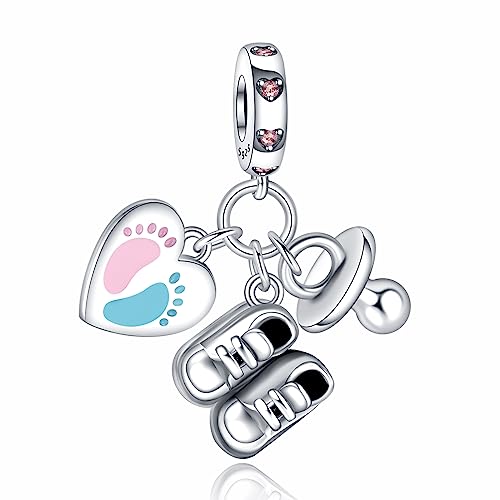 H.ZHENYUE Anhänger Charms 925 Sterling Silber Baby's Footprints Bottle Bead Charms with Zirconia für Europäische Armbänder und Halskette,Schmuck Geschenk für Weihnachten,Valentinstag,Muttertag Damen von H.ZHENYUE