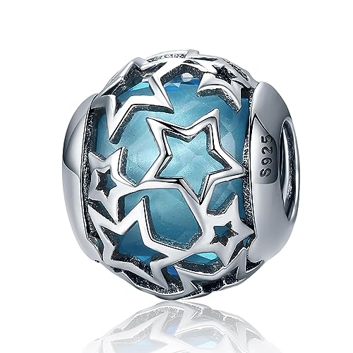 H.ZHENYUE Anhänger Charms 925 Sterling Silber Blue Star Bead Charms with Cubic Zirconia für Europäische Armbänder und Halskette,Schmuck Geschenk für Weihnachten,Valentinstag,Muttertag Damen von H.ZHENYUE