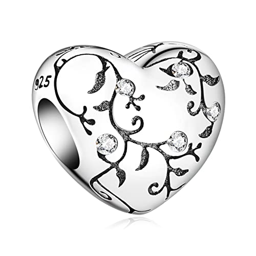 H.ZHENYUE Anhänger Charms 925 Sterling Silber Flower Heart Bead Charms with Zirconia für Europäische Armbänder und Halskette,Schmuck Geschenk für Weihnachten,Valentinstag,Muttertag von H.ZHENYUE