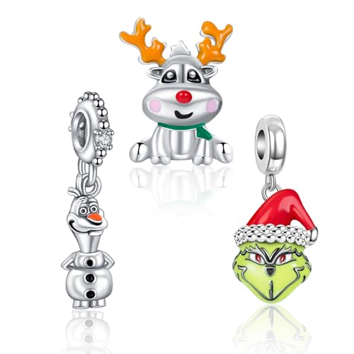 H.ZHENYUE Anhänger Charms 925 Sterling Silber Green Monster Reindeer Snowman Zirconia für Europäische Armbänder und Halskette,Schmuck Geschenk für Weihnachten,Valentinstag,Muttertag Pack von 3 Damen von H.ZHENYUE