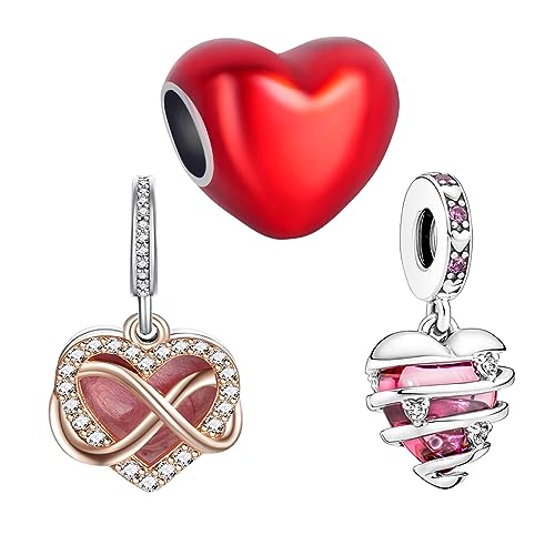 H.ZHENYUE Anhänger Charms 925 Sterling Silber Heart&Love Bead Charms with Zirconia 3 Packungen für Europäische Armbänder und Halskette,Schmuck Geschenk für Weihnachten,Valentinstag,Muttertag Damen von H.ZHENYUE