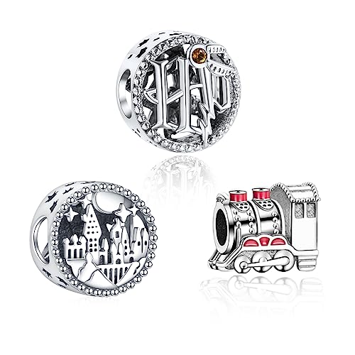 H.ZHENYUE Anhänger Charms 925 Sterling Silber Magic Train Castle with Cubic Zirconia für Europäische Armbänder und Halskette,Schmuck Geschenk für Weihnachten,Valentinstag,Muttertag Pack von 3 Damen von H.ZHENYUE