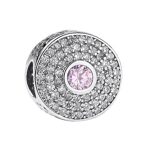 H.ZHENYUE Anhänger Charms 925 Sterling Silber Pink Zircon Spacer Bead Charms with Cubic Zirconia für Europäische Armbänder und Halskette,Schmuck Geschenk für Weihnachten,Valentinstag,Muttertag Damen von H.ZHENYUE