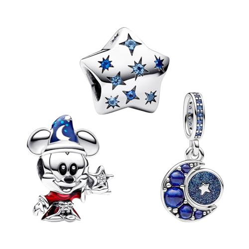 H.ZHENYUE Anhänger Charms 925 Sterling Silber Sorcerer Apprentice Mouse Star Moon with Zirconia für Europäische Armbänder Halskette,Schmuck Geschenk Weihnachten,Valentinstag,Muttertag Pack von 3 Damen von H.ZHENYUE