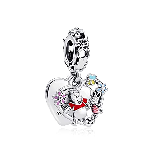 H.ZHENYUE Bear & Piglet Double Dangle Charm Beads fit Bracelet Necklace for Woman Girls,925 Sterling Silver Pendant Beads with Cubic Zirconia,Birthday Christmas Halloween Valentine's Day Gifts von H.ZHENYUE