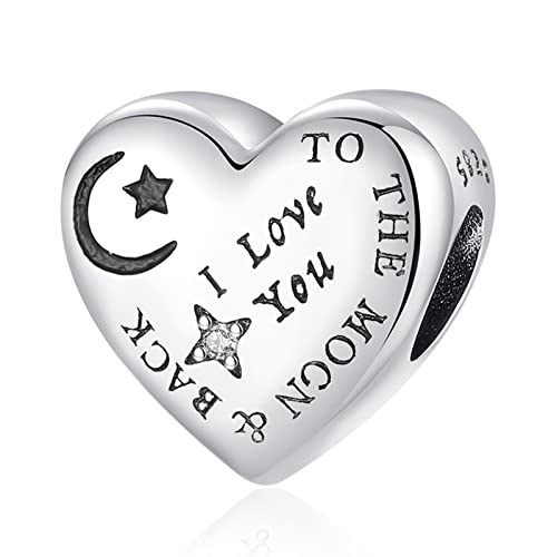 H.ZHENYUE Charm 925 Sterling Silber Bead Charms I Love You to The Moon with Cubic Zirconia für Europäische Armbänder und Halskette,Schmuck Geschenk für Damen Herren von H.ZHENYUE