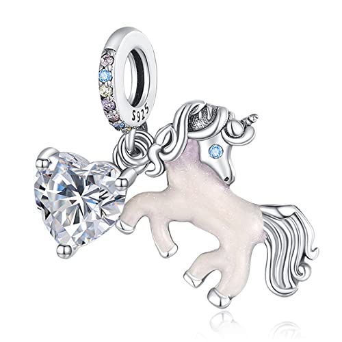 H.ZHENYUE Charm 925 Sterling Silber Bead Charms Pink Unicorn with Cubic Zirconia für Europäische Armbänder und Halskette,Schmuck Geschenk für Damen Herren von H.ZHENYUE