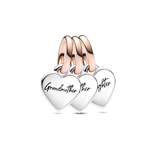 H.ZHENYUE Charm 925 Sterling Silber Bead Charms Two-tone Splittable Family Generation of Hearts Triple Dangle with Cubic Zirconia für Europäische Armbänder Halskette,Schmuck Geschenk für Damen Herren von H.ZHENYUE