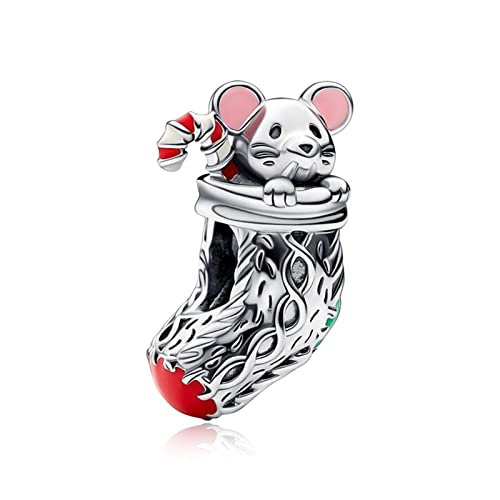 H.ZHENYUE Festive Mouse & Stocking Charm Bead fit Bracelet Necklace for Woman Girls,925 Sterling Silver Pendant Beads,Happy Birthday Christmas Halloween Valentine's Day Gifts von H.ZHENYUE