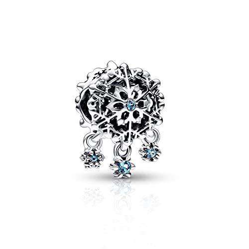 H.ZHENYUE Icy Snowflake Drop Charm Bead fit Bracelet Necklace for Woman Girls,925 Sterling Silver Pendant Beads with Cubic Zirconia,Happy Birthday Christmas Halloween Valentine's Day Gifts von H.ZHENYUE