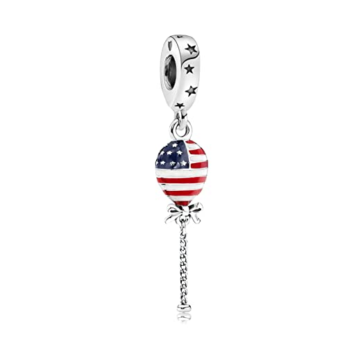 H.ZHENYUE Jewelry American Flag Charms Beads fit Bracelet Necklace for Woman Girls,925 Sterling Silver Pendant Beads with Cubic Zirconia,Happy Birthday Christmas Halloween Valentine's Day Gifts von H.ZHENYUE