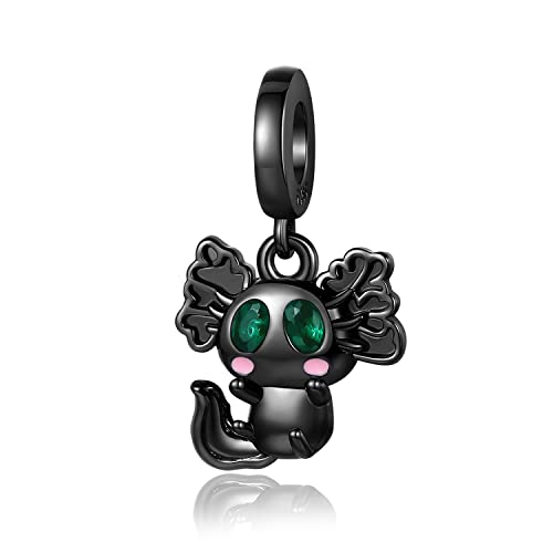 H.ZHENYUE Jewelry Black Mexican Axolotl Dangle Beads fit Bracelet Necklace for Woman Girls,925 Sterling Silver Pendant Beads with Cubic Zirconia,Birthday Christmas Halloween Valentine's Day Gifts von H.ZHENYUE