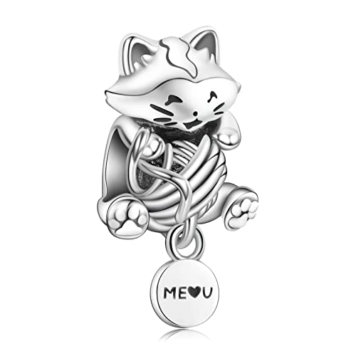 H.ZHENYUE Jewelry Charm Cat Ball Charm Beads fit Bracelet Necklace for Woman Girls,925 Sterling Silver Pendant Beads with Cubic Zirconia,Happy Birthday Christmas Halloween Valentine's Day Gifts von H.ZHENYUE