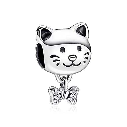 H.ZHENYUE Jewelry Charm Pet Cat & Bow Charm Beads fit Bracelet Necklace for Woman Girls,925 Sterling Silver Pendant Beads with Cubic Zirconia,Happy Birthday Christmas Halloween Valentine's Day Gifts von H.ZHENYUE