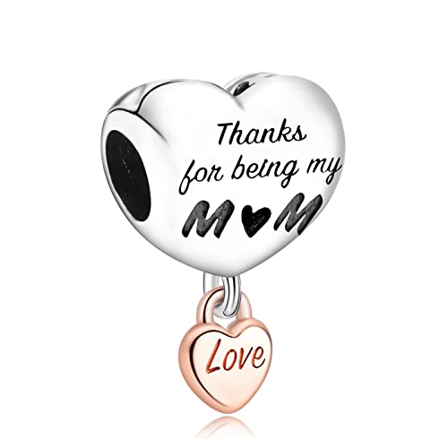 H.ZHENYUE Jewelry Love You Mom Heart Two Tone Beads fit Bracelet Necklace for Woman Girls,925 Sterling Silver Pendant Beads with Cubic Zirconia,Birthday Christmas Halloween Valentine's Day Gifts von H.ZHENYUE