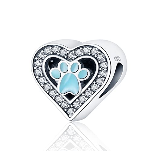 H.ZHENYUE Jewelry Love & Heart Dog Paw Beads fit Bracelet Necklace for Woman Girls,925 Sterling Silver Pendant Beads with Cubic Zirconia,Happy Birthday Christmas Halloween Valentine's Day Gifts von H.ZHENYUE