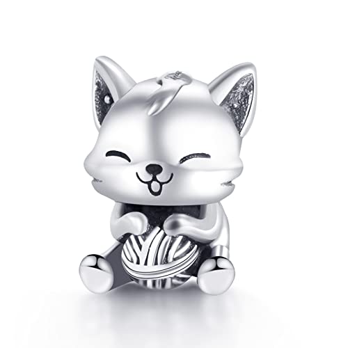 H.ZHENYUE Jewelry Pet Cat Dangle Charm Beads fit Bracelet Necklace for Woman Girls,925 Sterling Silver Pendant Beads with Cubic Zirconia,Happy Birthday Christmas Halloween Valentine's Day Gifts von H.ZHENYUE