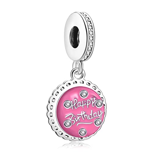 H.ZHENYUE Jewelry Pink Birthday Cake Dangle Charm Beads fit Bracelet Necklace for Woman Girls,925 Sterling Silver Pendant Beads with Cubic Zirconia,Birthday Christmas Halloween Valentine's Day Gifts von H.ZHENYUE