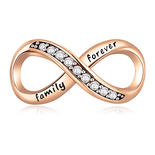 H.ZHENYUE Jewelry Rosegold Forever Family Beads fit Bracelet Necklace for Woman Girls,925 Sterling Silver Pendant Beads with Cubic Zirconia,Happy Birthday Christmas Halloween Valentine's Day Gifts von H.ZHENYUE